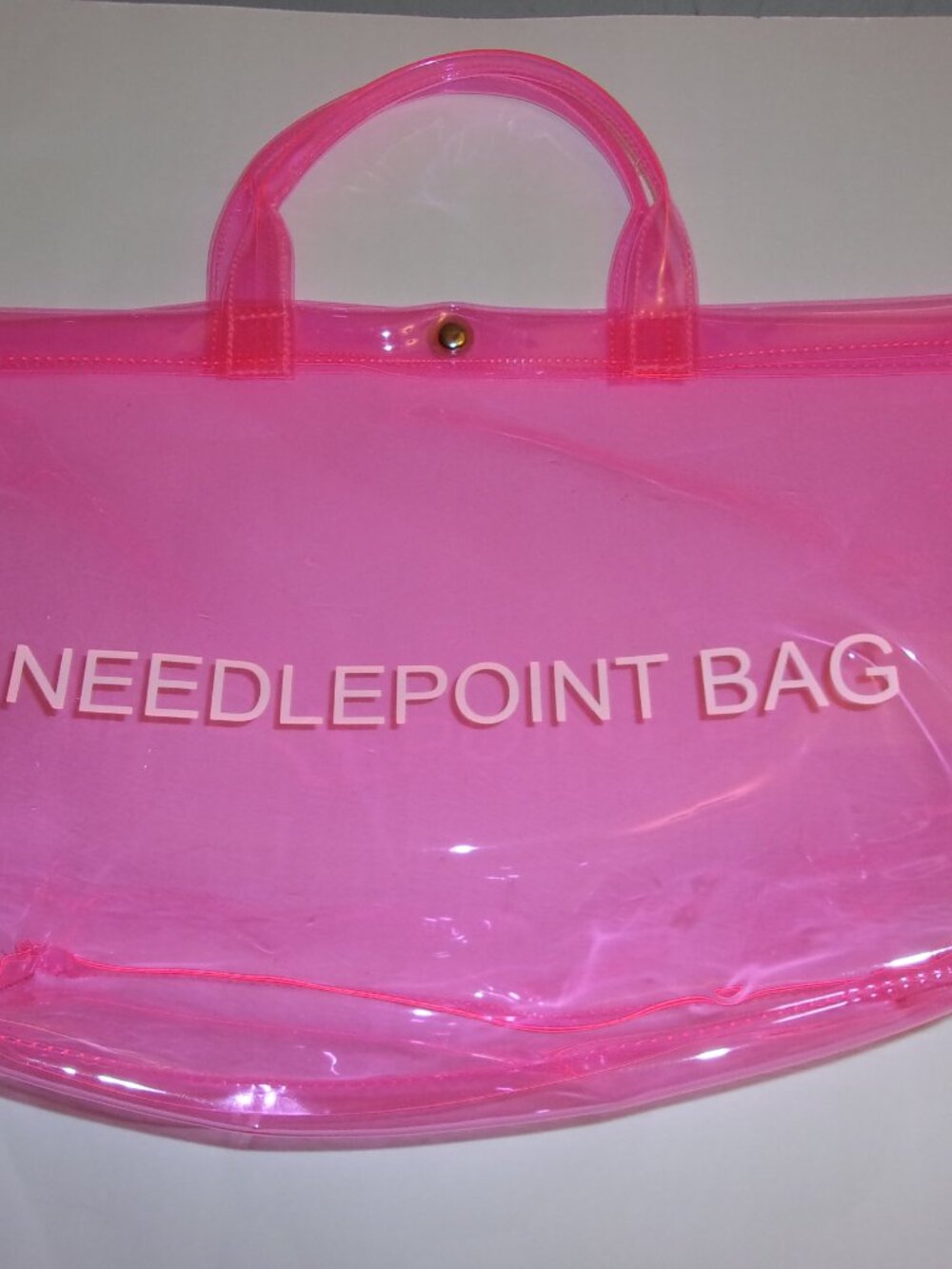 Needlepoint Tote Bag Plastic Clear Pink Plastic Vintage